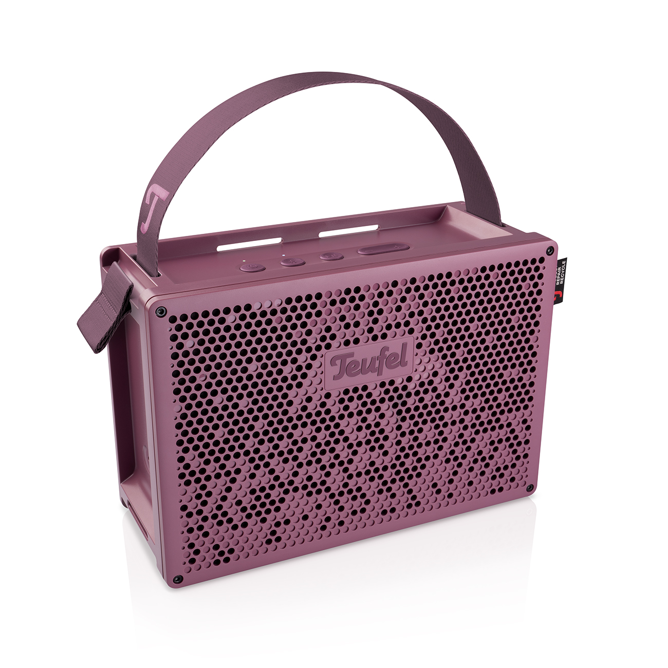 Teufel Mynd 50 % recycelter Kunststoff wasserdicht Bluetooth tragbarer Speaker langlebig Open Source wild berry