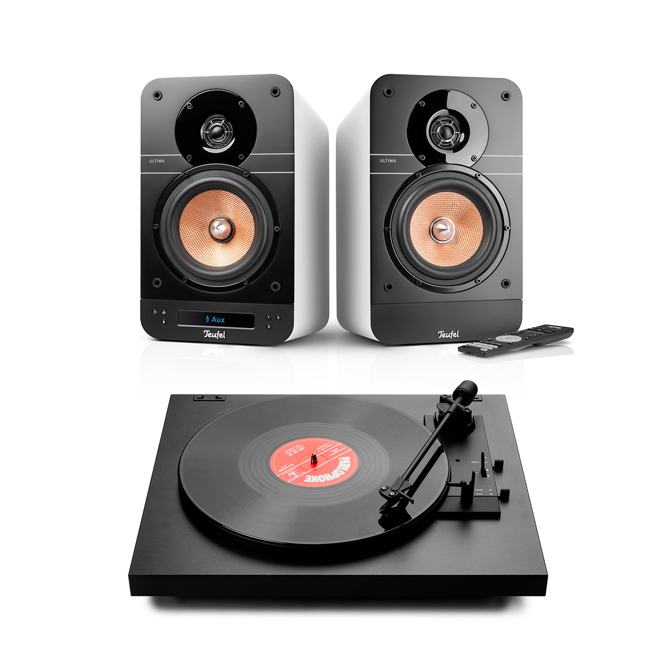 ULTIMA 25 AKTIV + Pro-Ject A1.2 Regallautsprecher Plattenspieler integrierter Stereo Receiver Schwarz