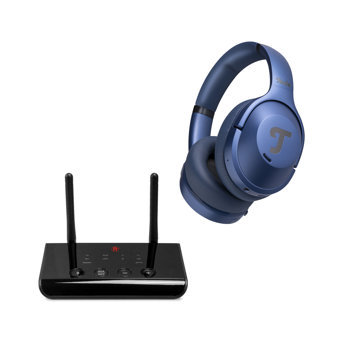 REAL BLUE NC 3 + FeinTech Bluetooth Audio System HD-Bluetooth-Kopfhörer Lange Akku-Laufzeit Extremer Tiefbass Bluetooth Adapter Set Weiß