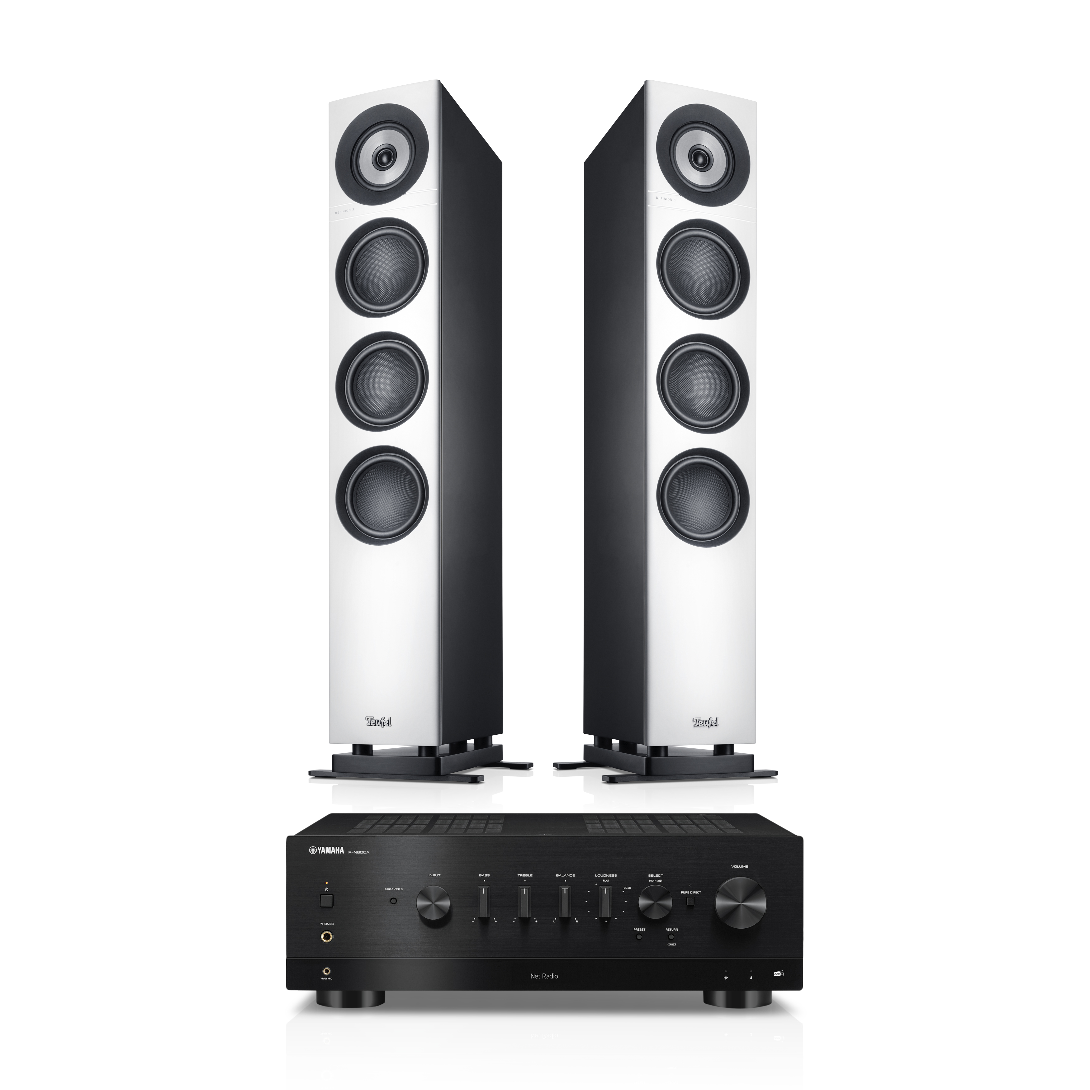 DEFINION 3 + Yamaha R-N800A Standlautsprecher Stereo Receiver Dolby Audio Schwarz