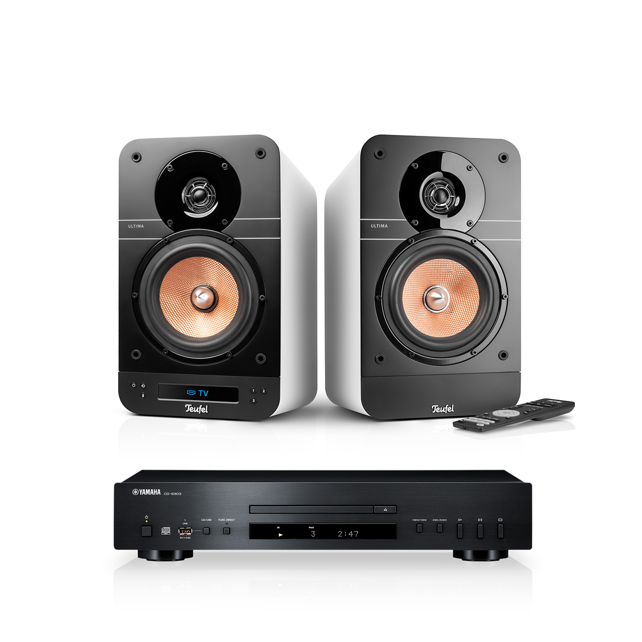ULTIMA 25 AKTIV + Yamaha CD-S303 Regallautsprecher Aktivlautsprecher mit CD-MP3-Player Weiß