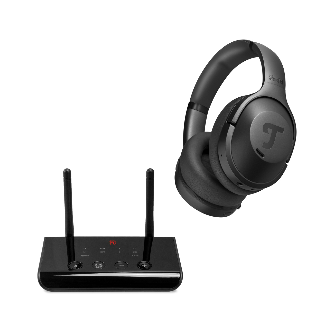 REAL BLUE NC 3 + FeinTech Bluetooth Audio System HD-Bluetooth-Kopfhörer Lange Akku-Laufzeit Extremer Tiefbass Bluetooth Adapter Set Schwarz