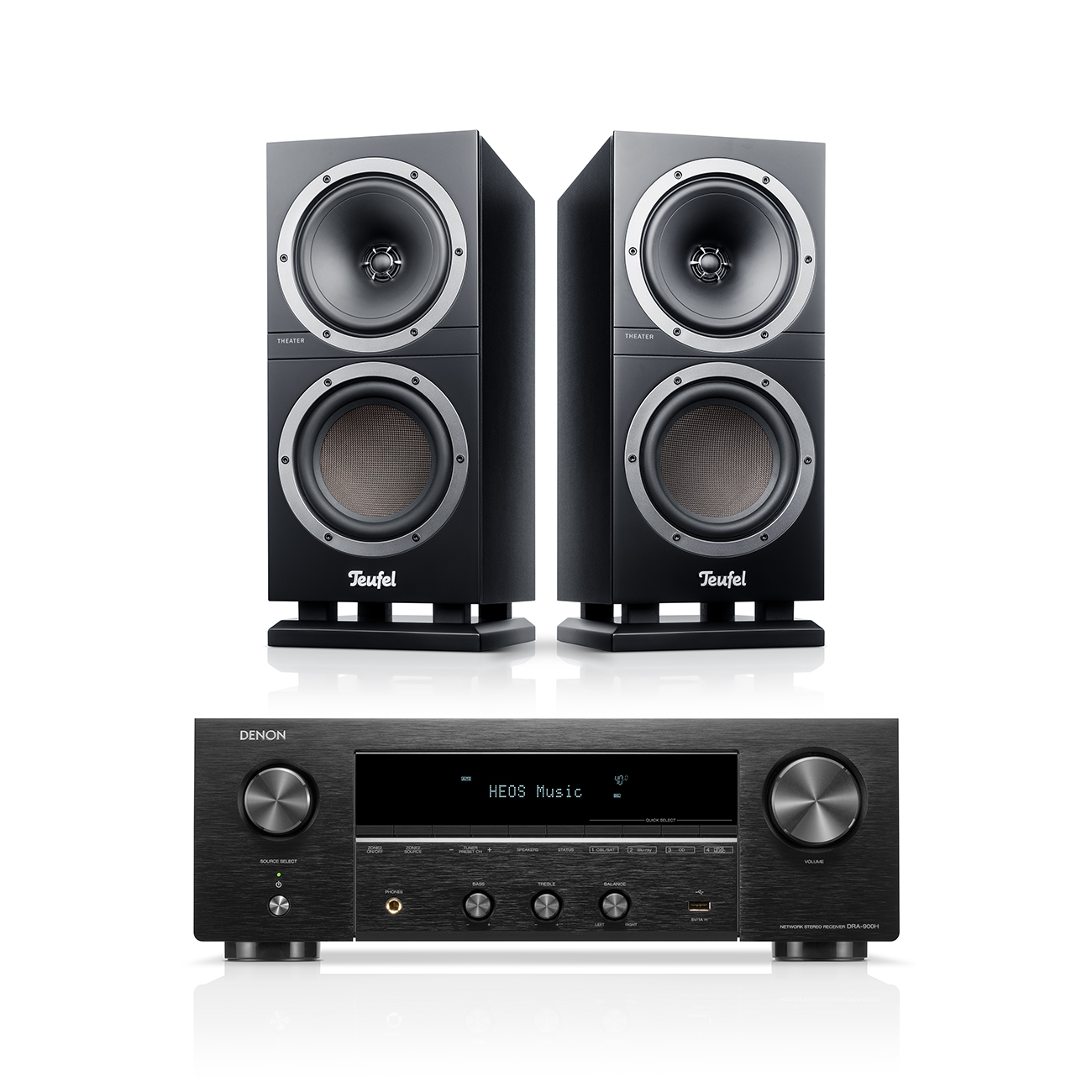 Teufel THEATER 500S + DENON DRA-900H Stereo-Regallautsprecherpaar Receiver Schwarz
