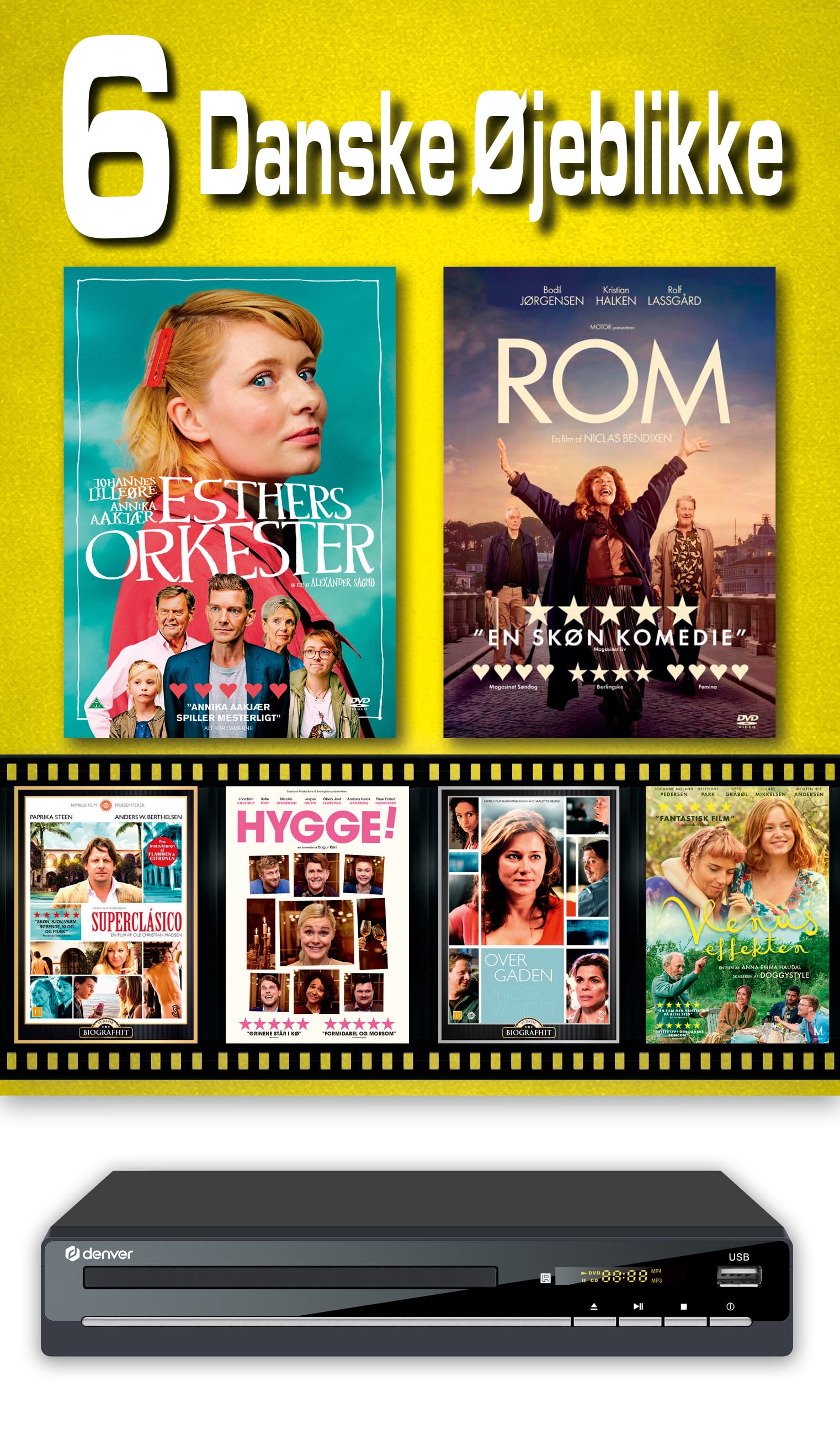 6 Danske Film Øjeblikke & Denver dvd afspiller