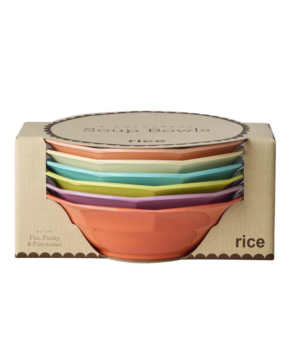Rice - Melamine Soup Bowl - Assorted Glory Days Colors - 400 ml - 6 Pack
