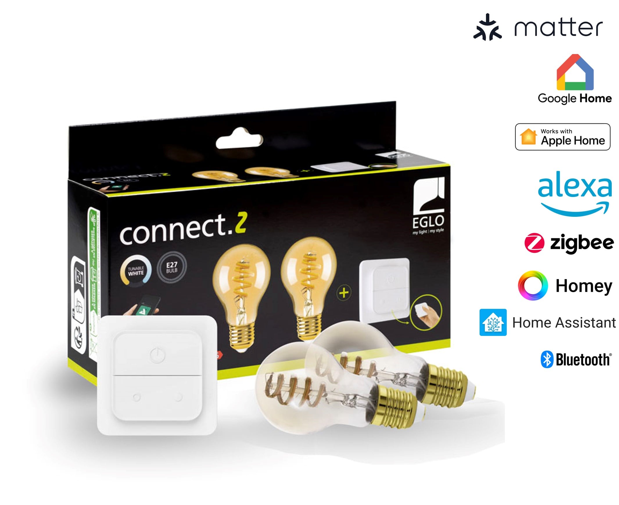 EGLO CONNECT-Z E27 LED A60 Amber Leuchtmittel 2er-Pack – Weißton Einstellbar, Zigbee, Matter & Thread Kompatibel