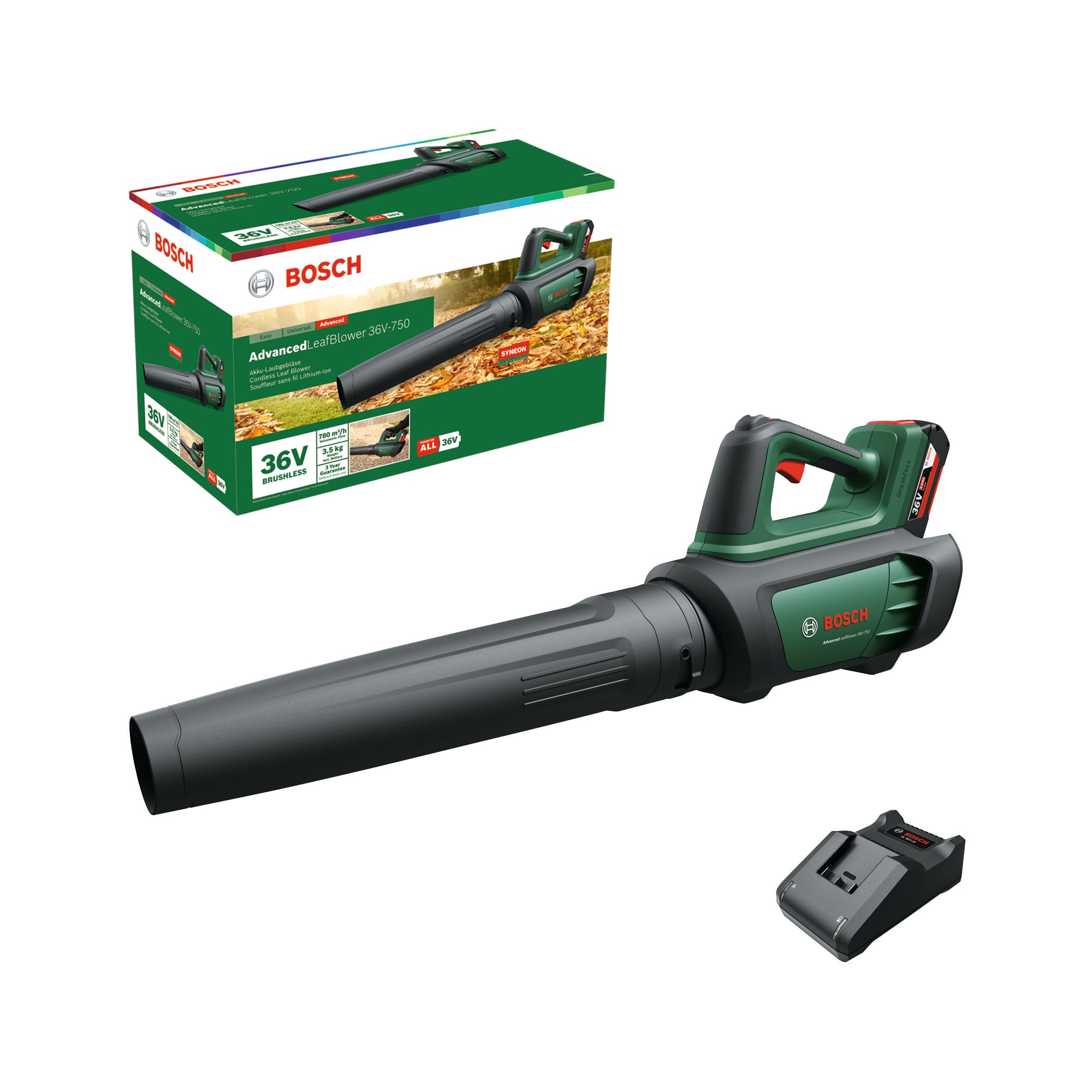 Bosch DIY - Advanced Laubblläser 36V-750 2,0Ah mit Akku und Ladegerät - Kraftvolles Gartengerät