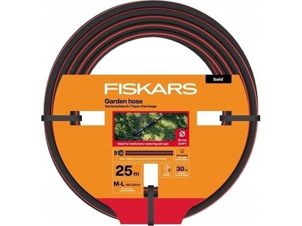 Fiskars - SOLID Gartenschlauch 3/4" 19mm 25m - Langlebiger Schlauch zum Bewässern