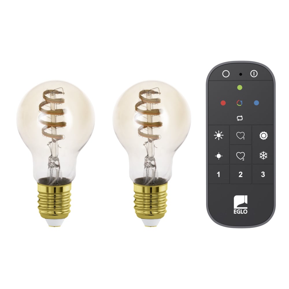 EGLO CONNECT-Z E27 LED A60 Amber – 2er-Set Smarte Spiral-Lampen mit Fernbedienung, Zigbee, Matter & Thread