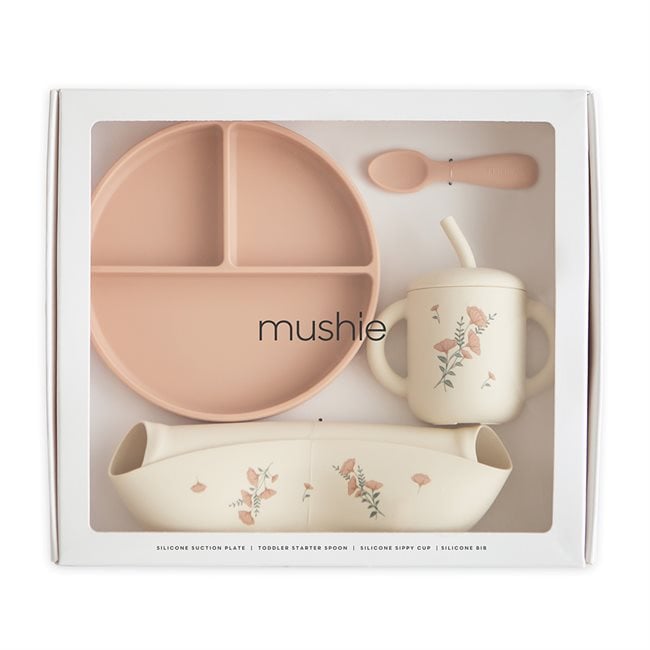 Mushie - Silicone Feeding Toddler Set - Pink Flowers - Multi