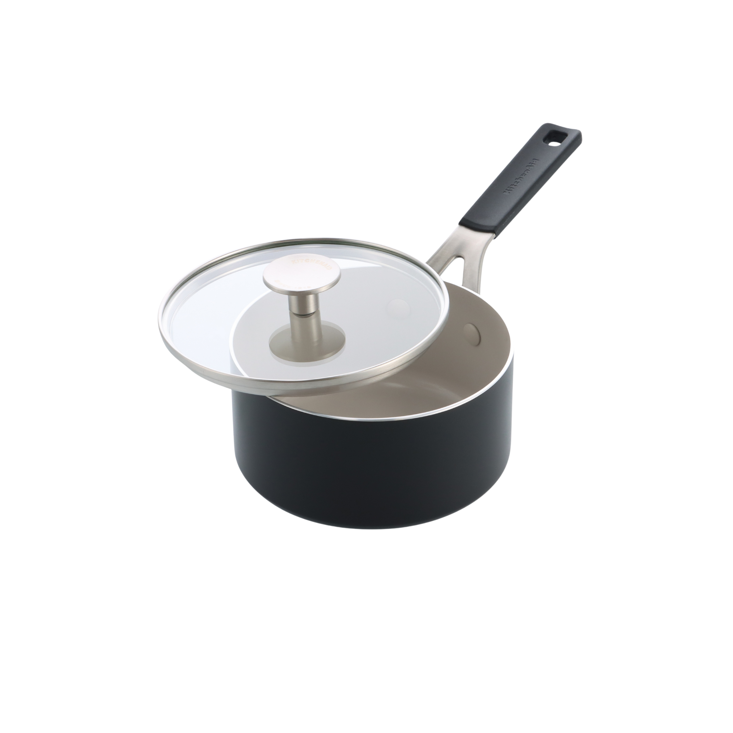KitchenAid - Coloured Aluminum Saucepan with Lid - Matte Black - 16 cm