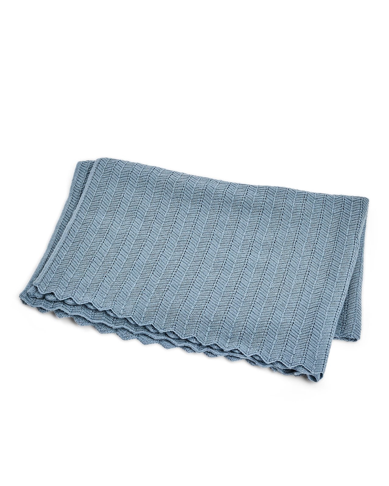 Smallstuff - Baby blanket, fishbone, merino wool - Blue - 80x100 cm (70007-84)