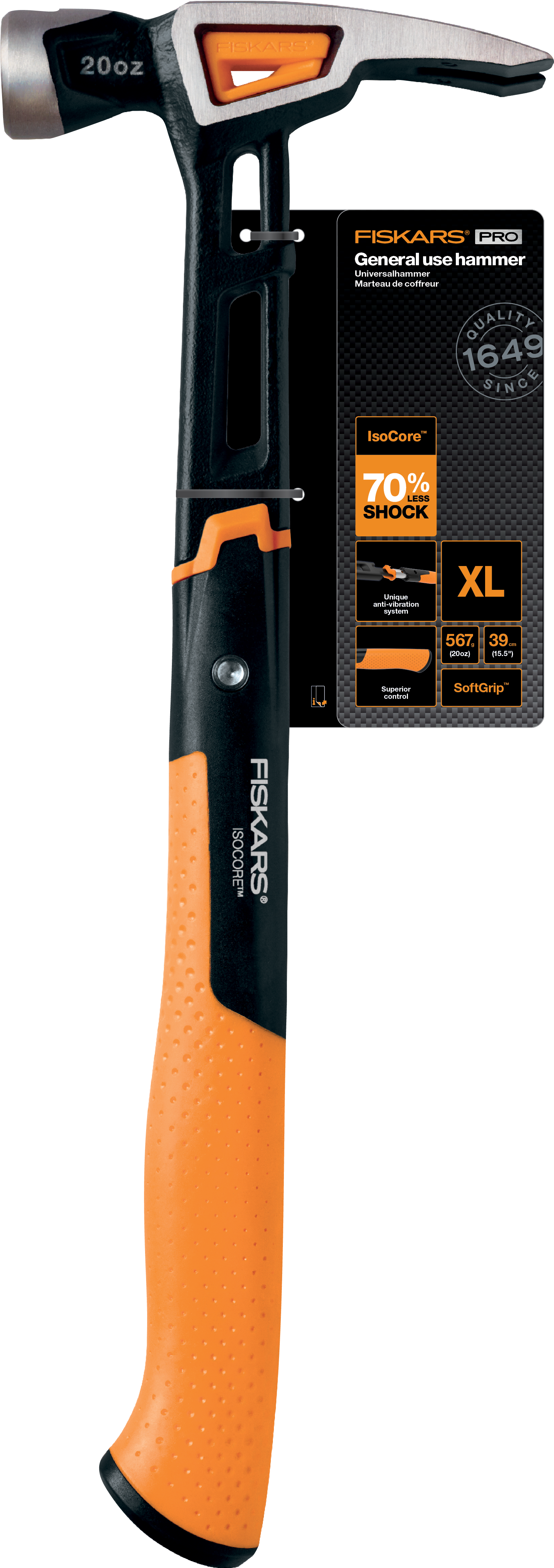 Fiskars - IsoCore General Use Hammer XL - 20oz/15.5"