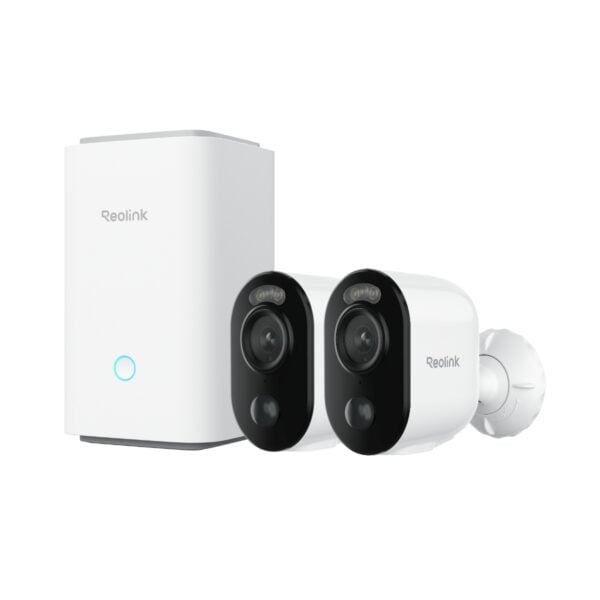Reolink – Home Hub mit 2×Argus 3E Akku-Kameras für innen und außen – Weiß