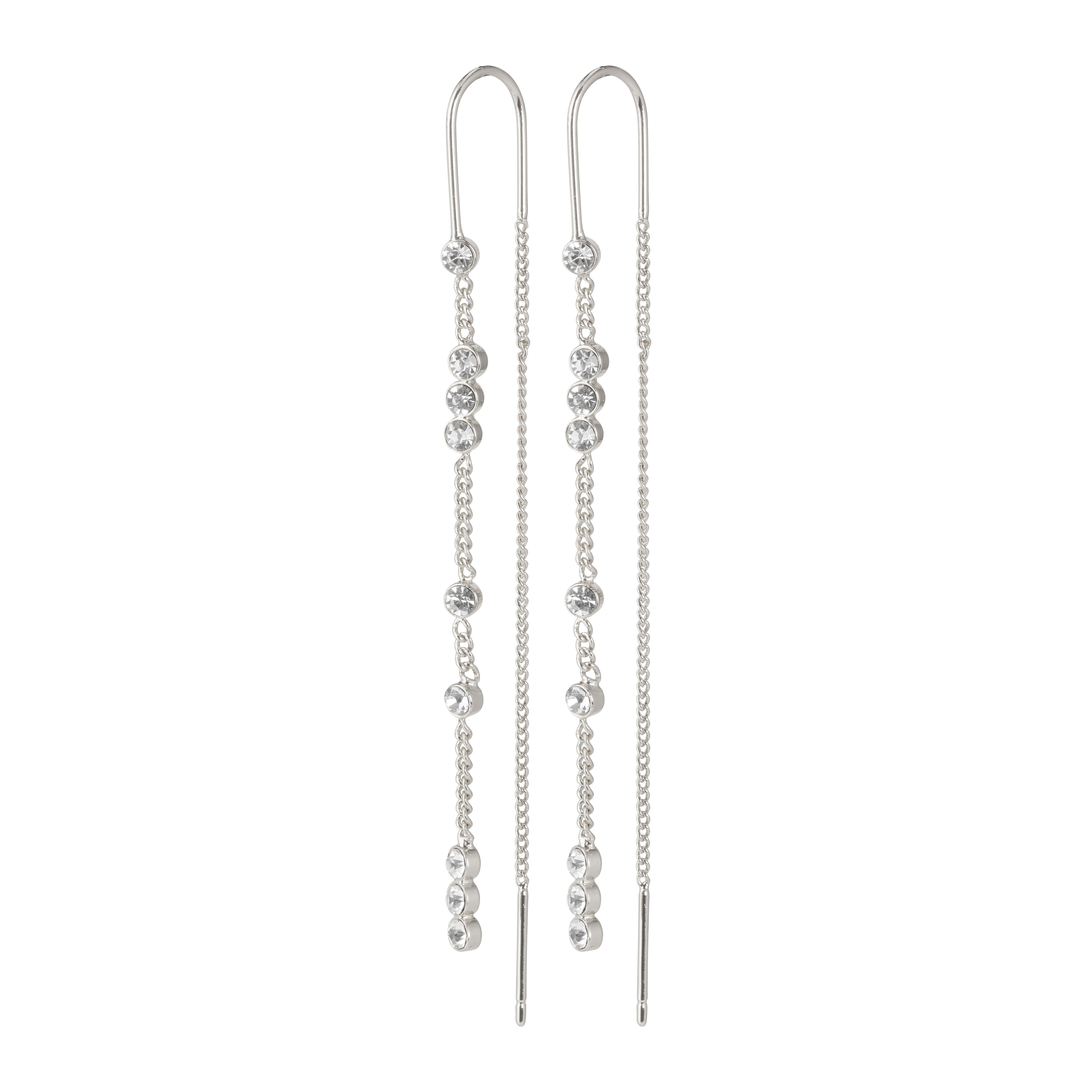 PILGRIM - KAMARI Crystal Chain Earrings - Silver-Plated - 6 cm