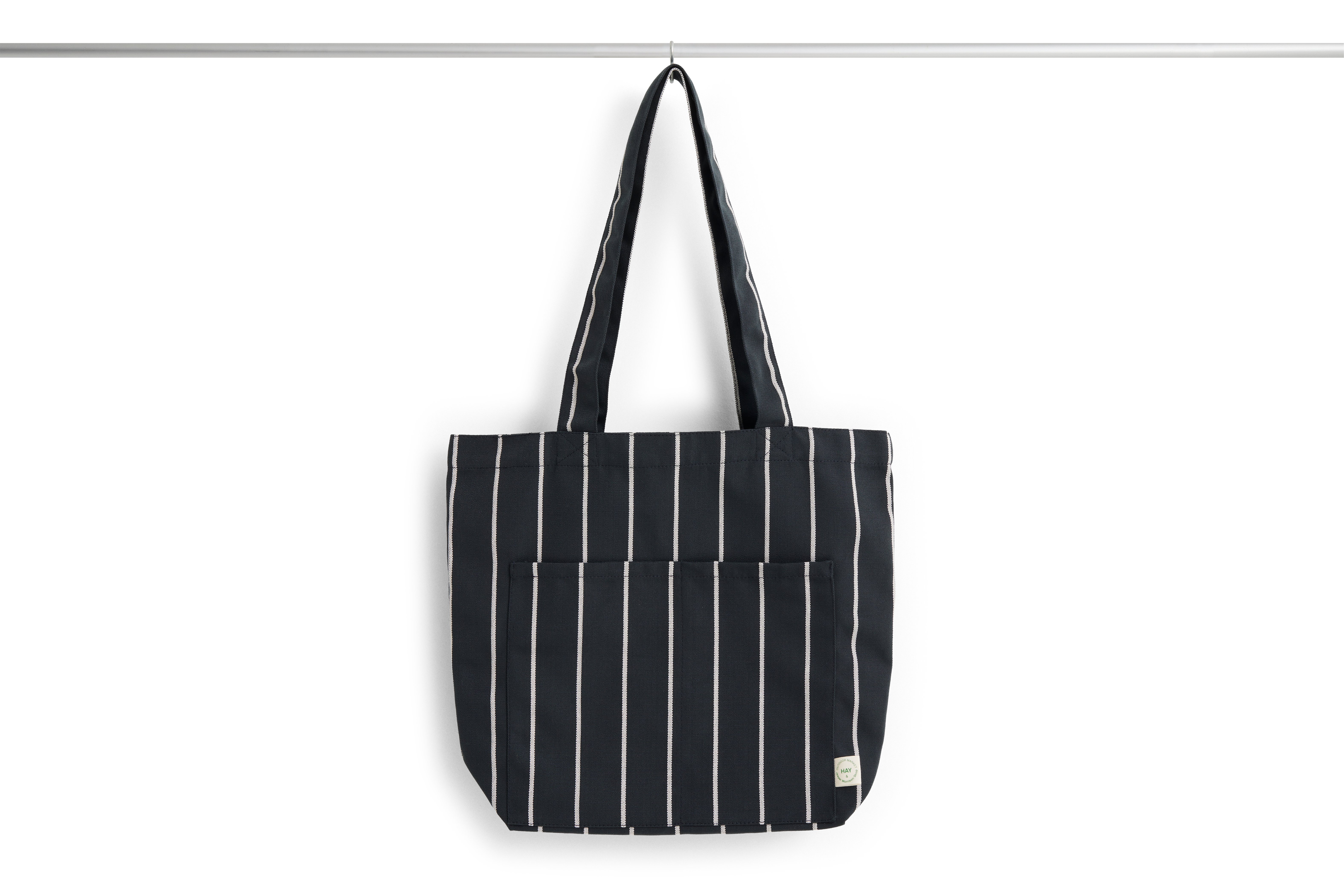 HAY - Outdoor Market Tote Bag - Medium - Schwarz mit Beiger Streife