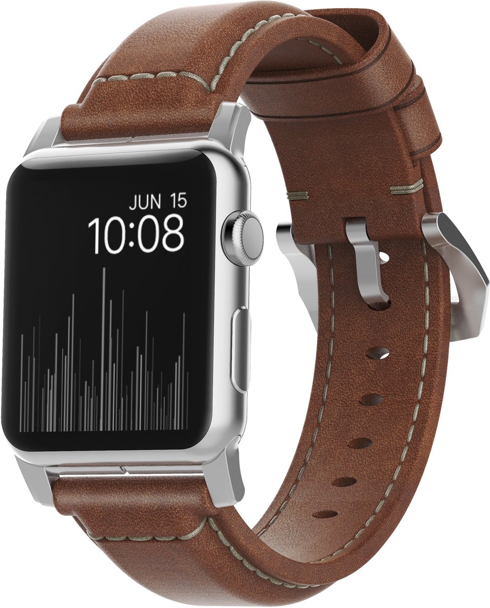 Nomad Lederarmband Apple Watch 42mm / 44mm / 45mm / 49mm braun / silber - NM1A4RST00