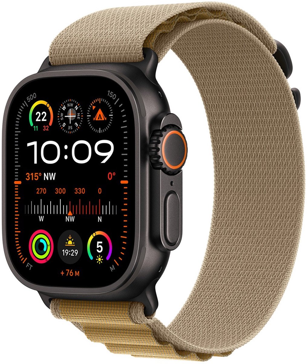 Apple origineel Alpine Loop Apple Watch 44mm / 45mm / 46mm / 49mm Tan/Schwarz Small - MYQ03ZM/A