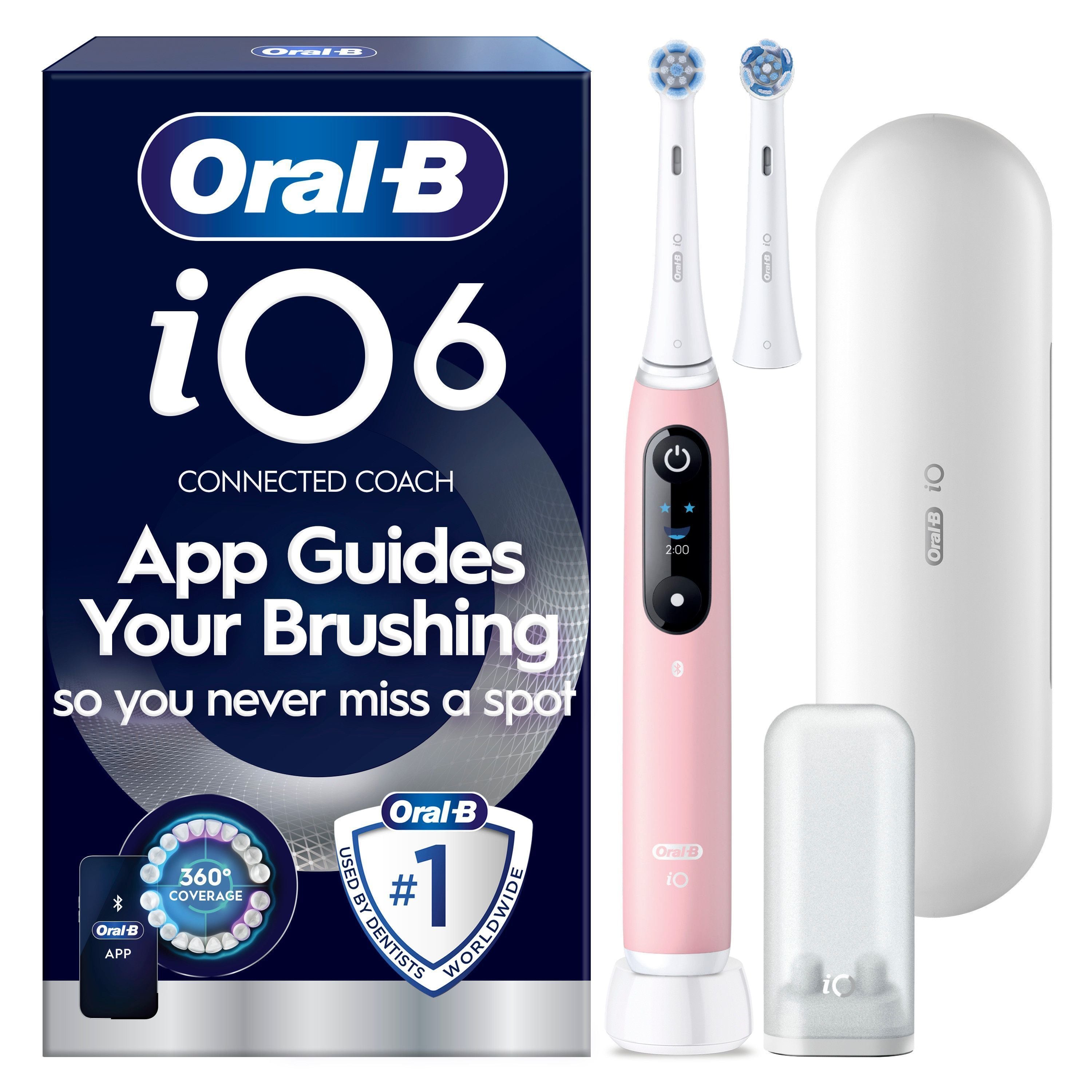 Oral B - iO6 Electric Toothbrush - Pink - 2 Brush Heads, Premium Travel Case