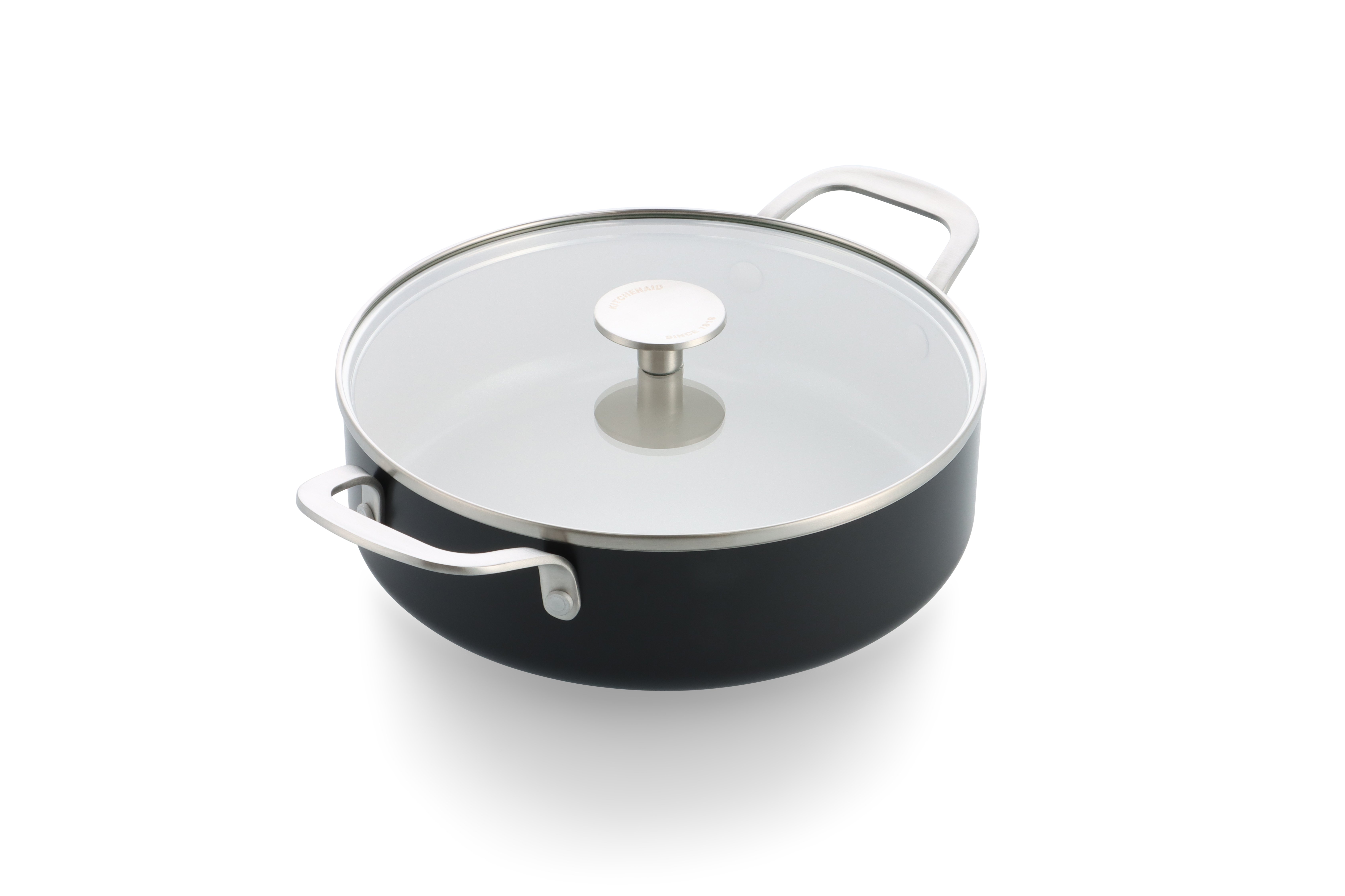 KitchenAid - Coloured Aluminum Covered Skillet with 2 Side Handles - Matte Black - 28 cm