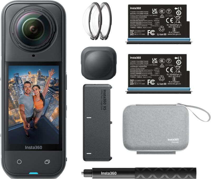 Insta360 - X5 Essential Bundle 8K 360° Kamera – Duale 1/1,28" Sensoren, 72MP, 4K60 & wasserdichte Action-Cam