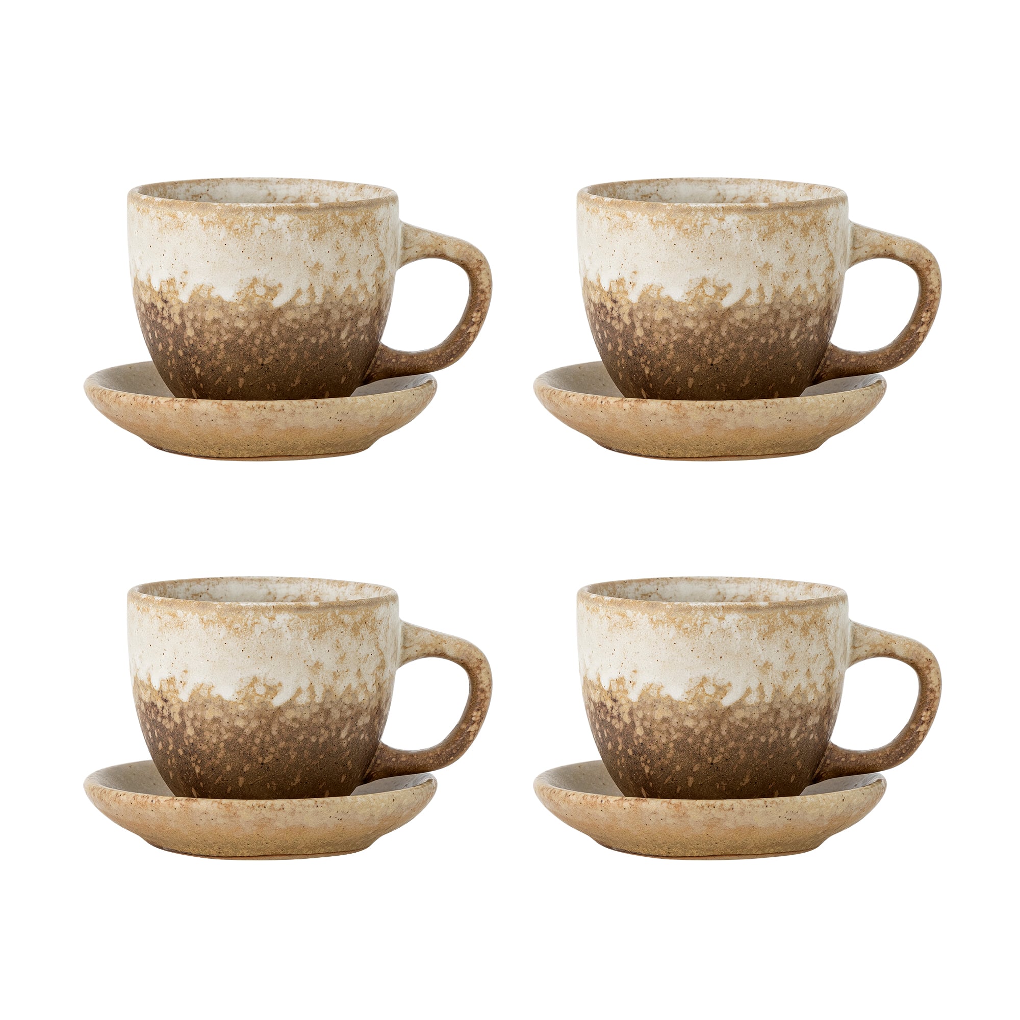 Bloomingville – Brenta Tasse mit Untertasse – 4er-Set – natur