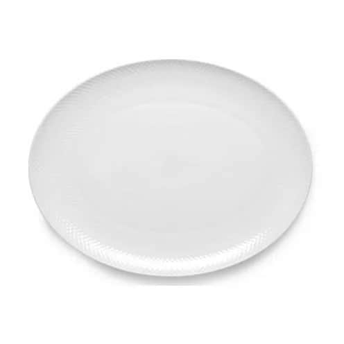 Lyngby Porcelæn - Rhombe Weiß Ovale Servierplatte - 42x32 cm
