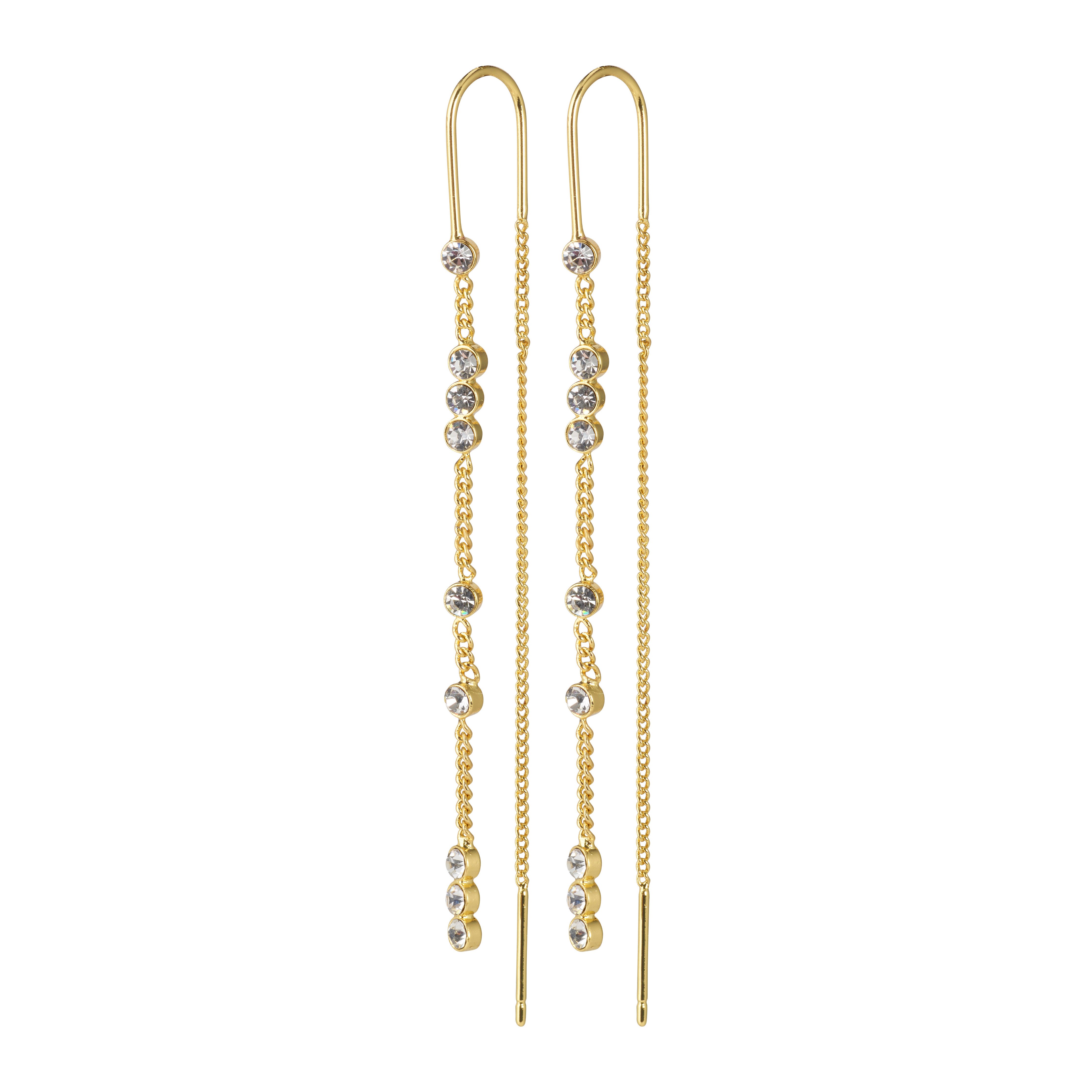 PILGRIM - KAMARI Crystal Chain Earrings - Gold-Plated - 6 cm
