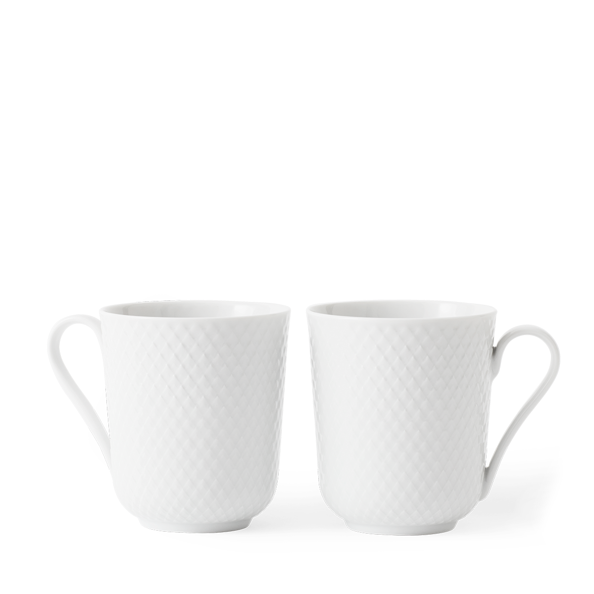 Lyngby Porcelæn - Rhombe Weiß Becher mit Henkel - 33 cl - Set mit 2