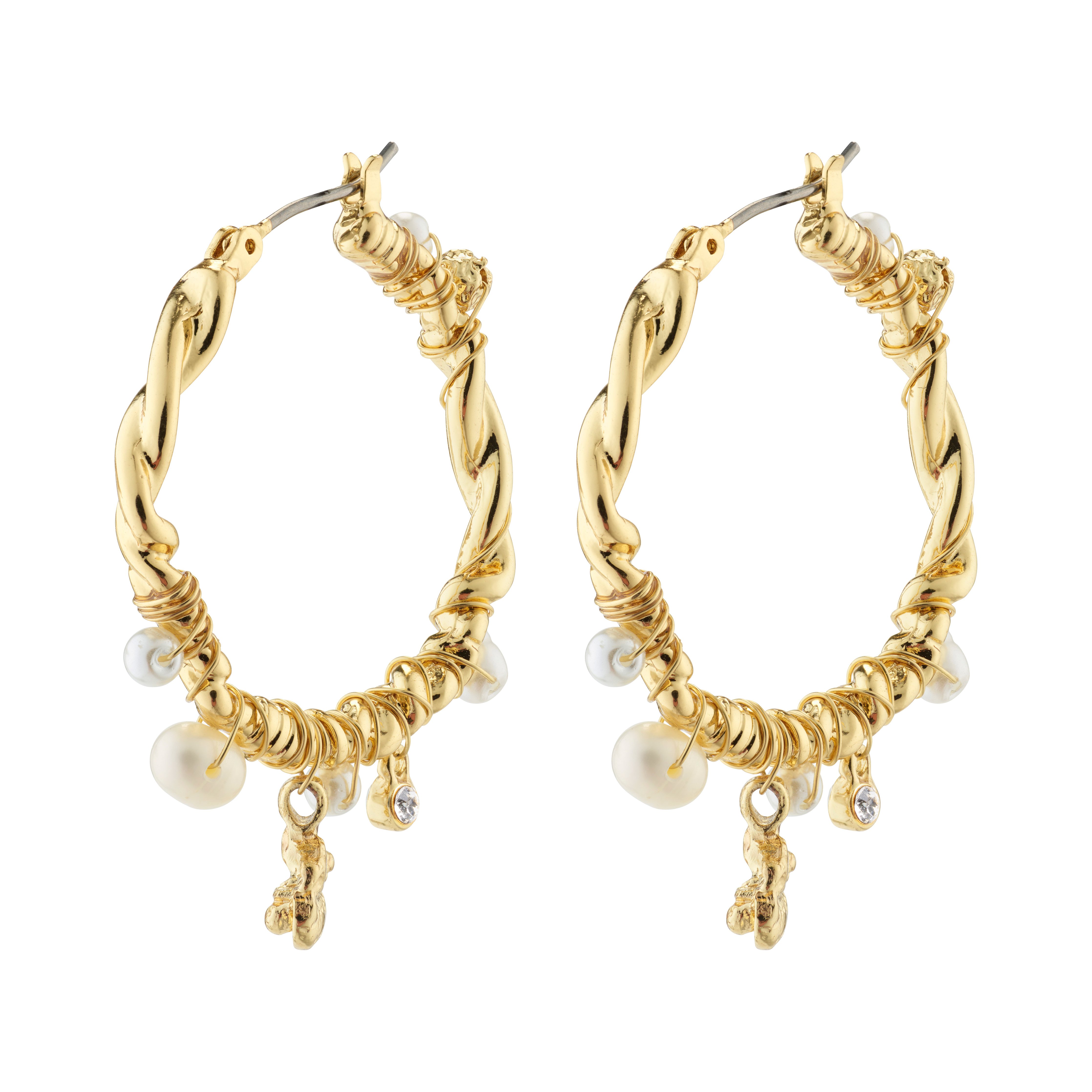 PILGRIM - ANA Pearl & Crystal Hoops - Gold-Plated - 32 mm