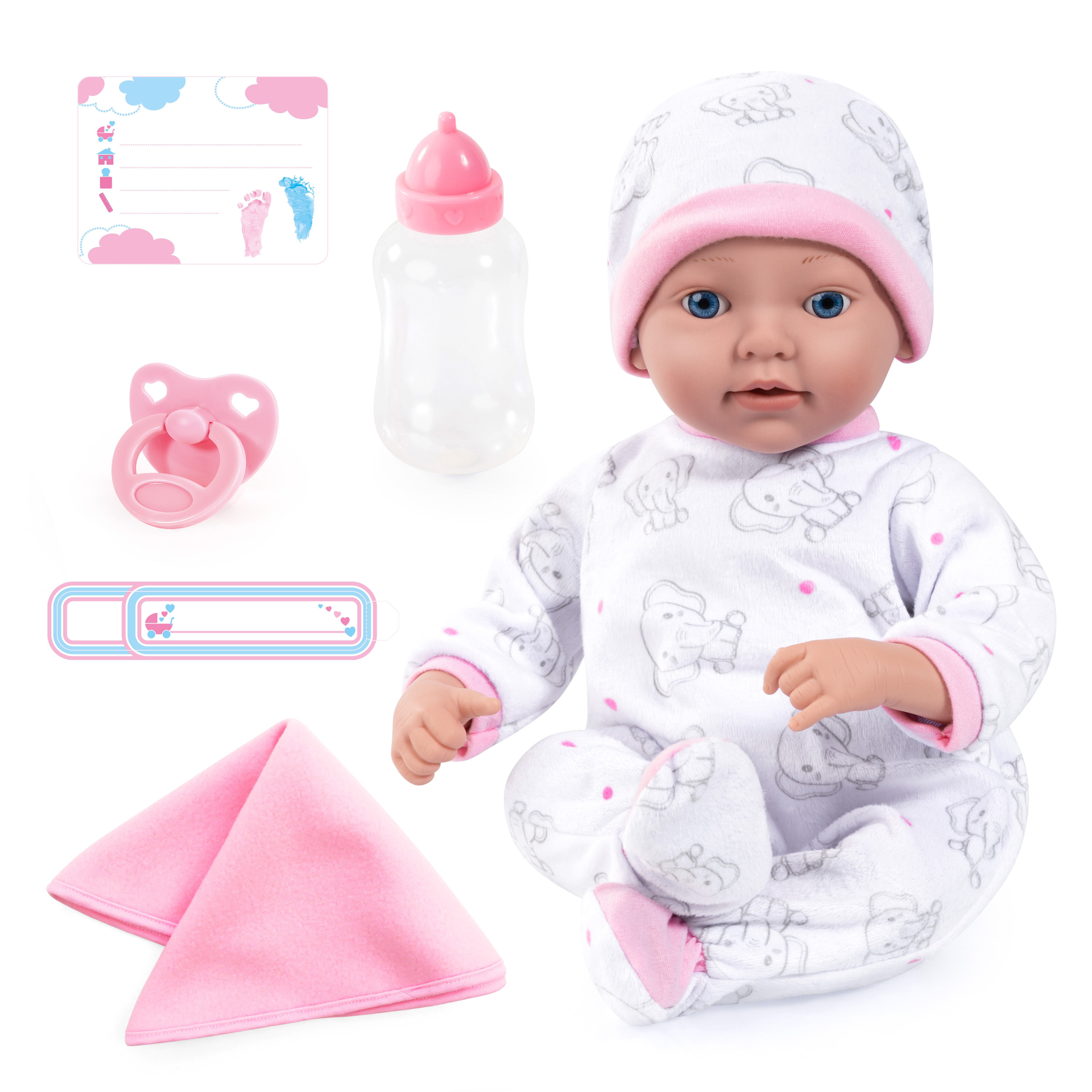 Bayer – Reborn Baby Puppe 38 cm – Weiß/Rosa
