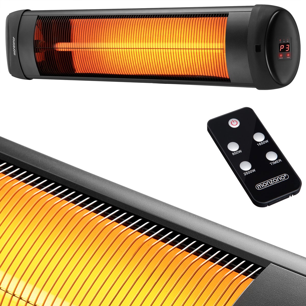 Promiennik Podczerwieni Grzejnik Tarasowy Timer 2500W Czarny
