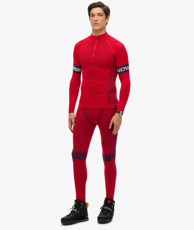 Superdry Herren Rot Sport Nahtlose Baselayer Leggings mit Logo-Druck, Größe: S