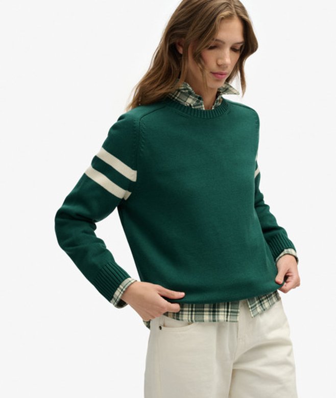 Superdry Damen Gestreifter Strickpullover mit Lockerer Passform Green - Größe: 36
