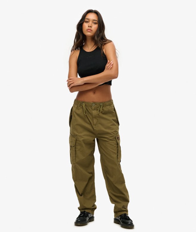 Superdry Damen Übergroße, Weit Geschnittene Parachute Hose Grün - Größe: 34/32