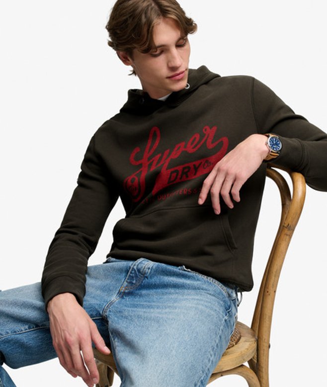 Superdry Herren Vintage Script Hoodie Black - Größe: M