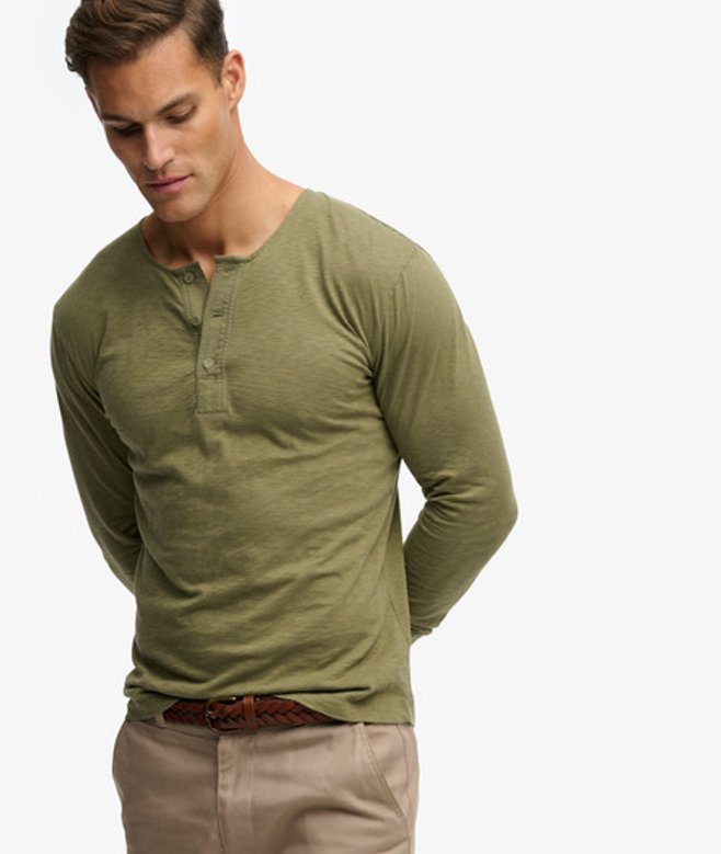 Superdry Herren The Merchant Store Henley-shirt mit Leichtem Stoff Khaki - Größe: Xxl