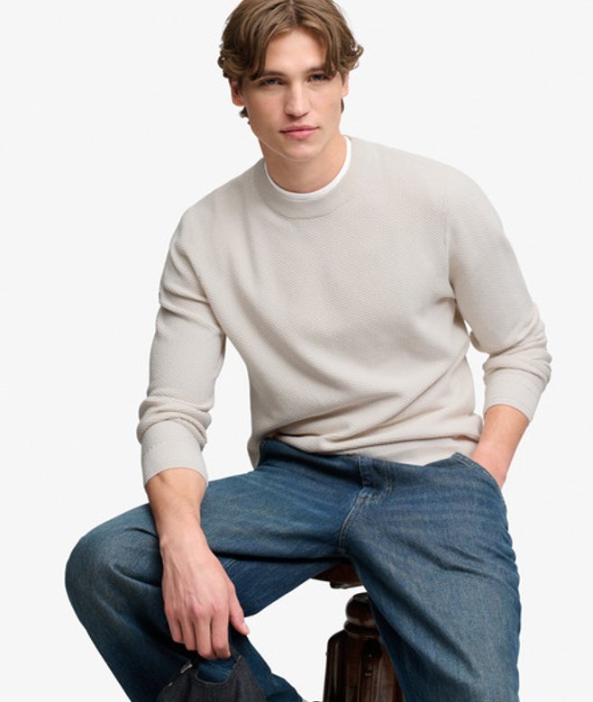 Superdry Herren Pullover mit Strukturstrick Lockerer Passform White - Größe: XL