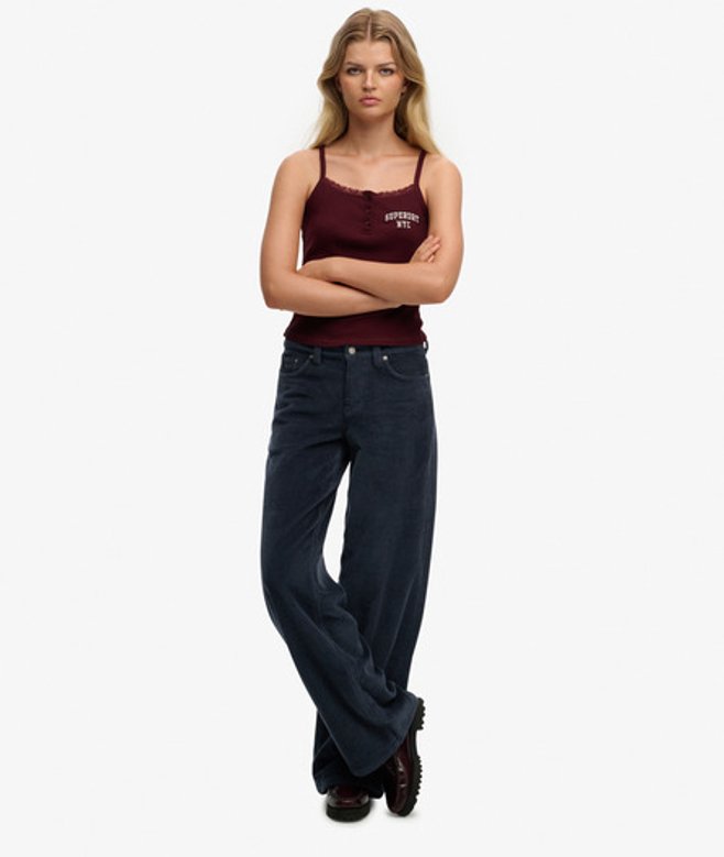 Superdry Damen Mid Rise Baggy Jumbo Cord Hose Navy - Größe: 26/30