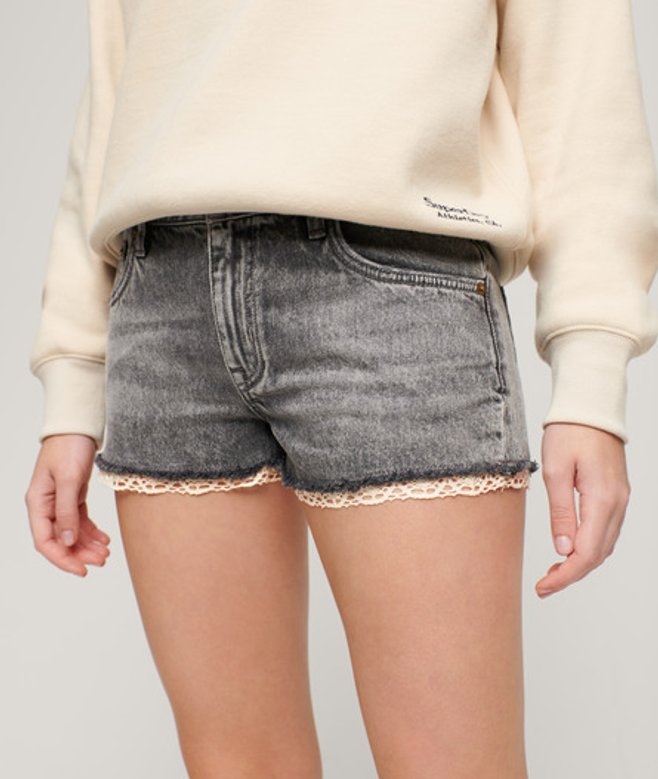 Superdry Damen Hot Jeansshorts Grau/schwarz - Größe: 36