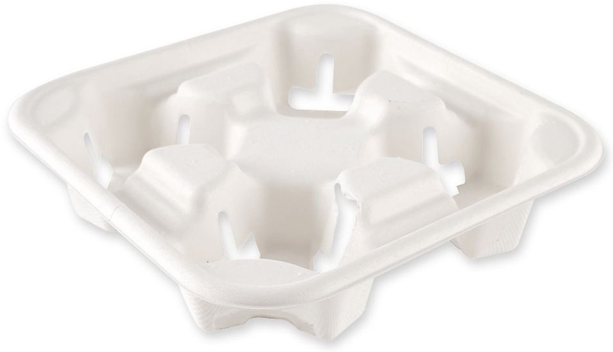 12 x NatureStar Becherhalter Bio Quattro Zuckerrohr weiß für 4 Becher