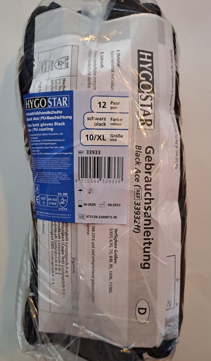 10 x HygoStar Nylon-Feinstrick-Handschuh Black Ace XL/10 schwarz VE=12