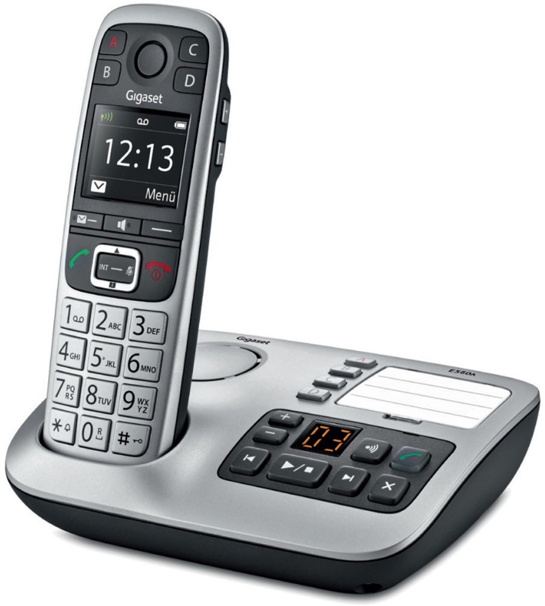 Gigaset Schnurloses DECT-Telefon schwarz/silber mit Anrufbeantworter - e560a
