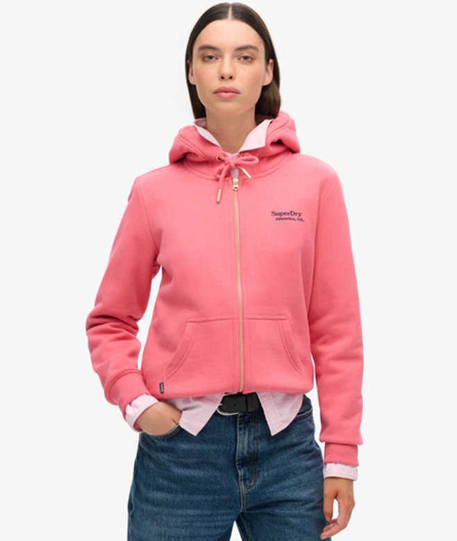 Superdry Damen Essential Kapuzenjacke mit Logo Pink - Größe: 36