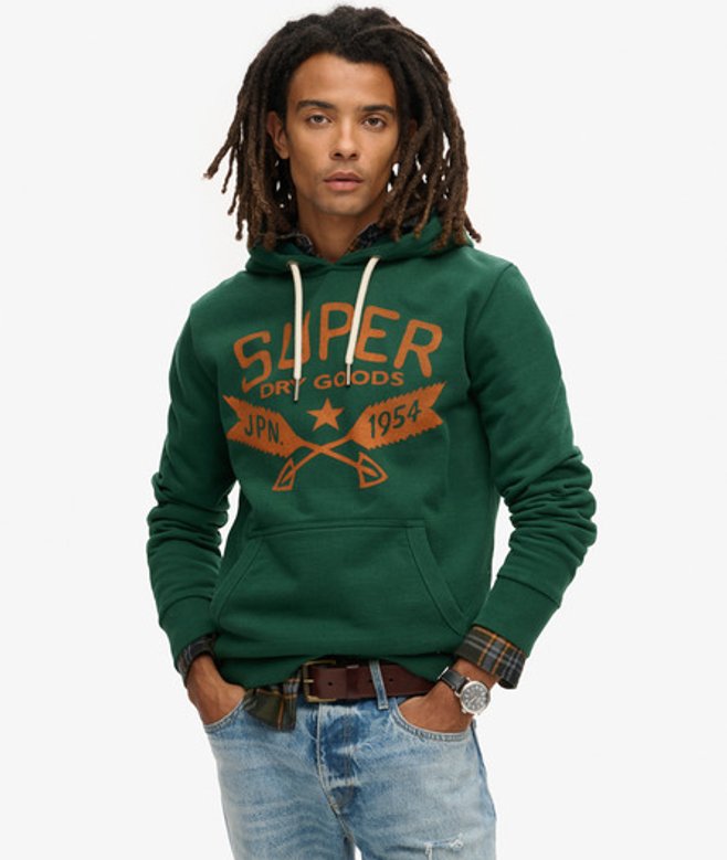 Superdry Herren Outdoor Hoodie mit Grafik Grün - Größe: S