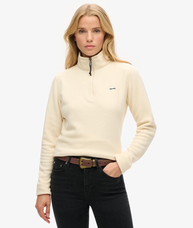 Superdry Damen Polar Fleecepullover mit Halbem Reißverschluss Creme - Größe: 42