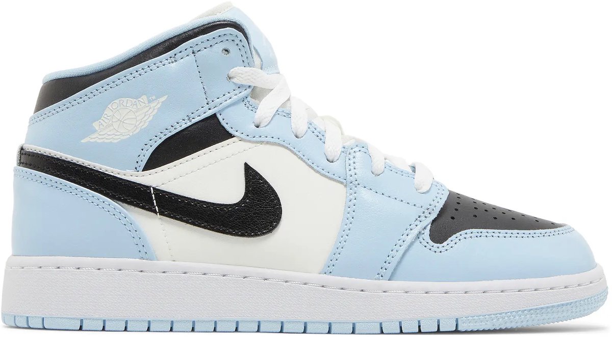 Air Jordan 1 Mid GS Ice Blue Kinder-Sneakers Schwarz Sail Weiß 555112-401 36
