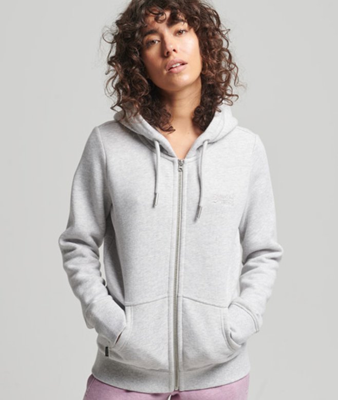 Superdry Damen Hellgrau Kapuzenjacke aus Bio-Baumwolle mit Gesticktem Vintage-Logo, Größe: 36