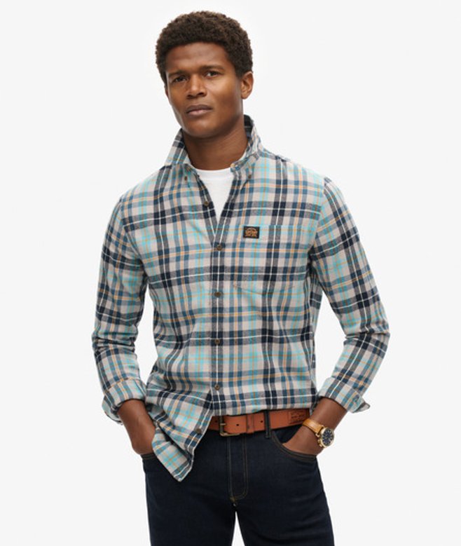 Superdry Herren Langärmliges Baumwoll-holzfällerhemd Hellgrau - Größe: S