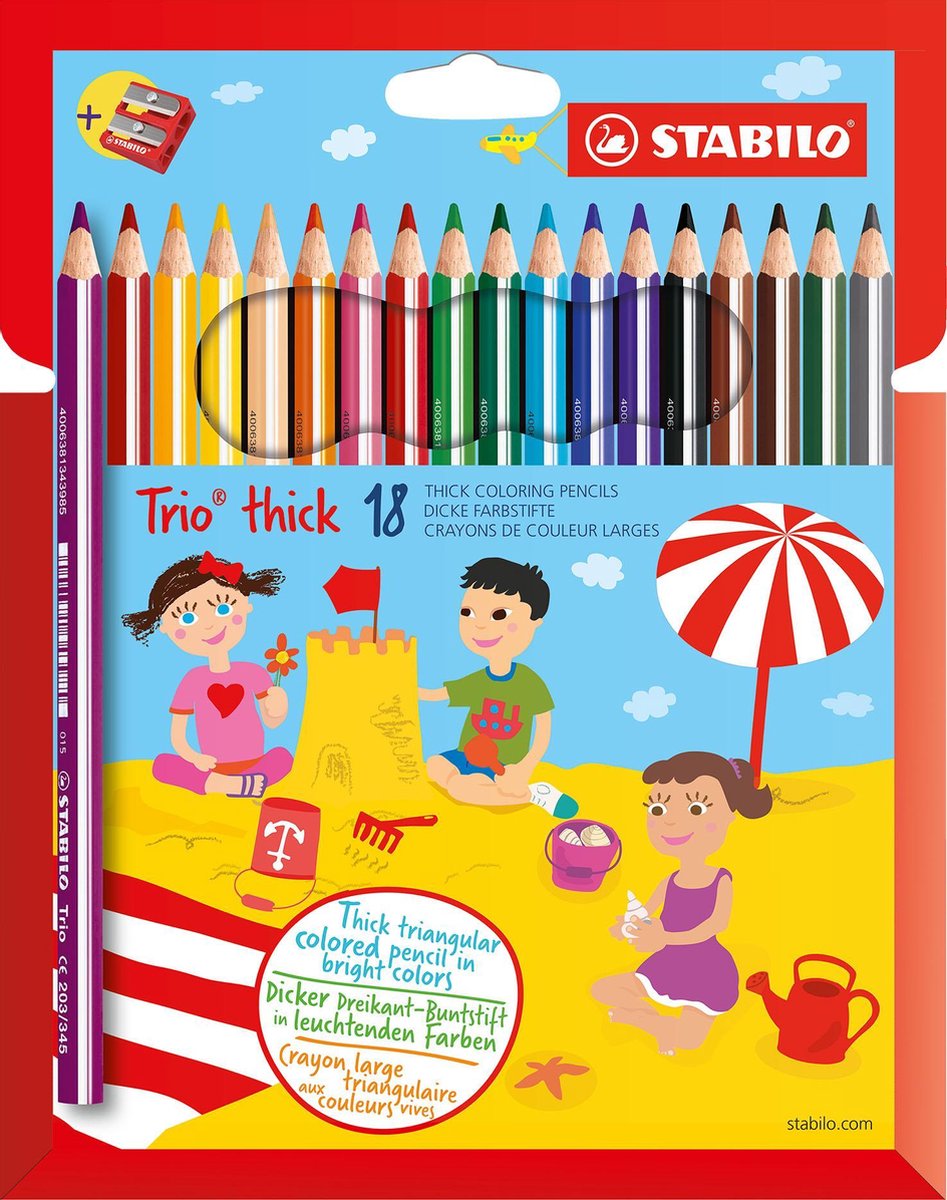 6 x Stabilo Dreikant-Buntstift Trio dick Kartonetui mit 18 Stiften und